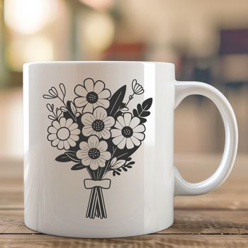 A decorative bouquet of flowers arranged in a symmetrical design.