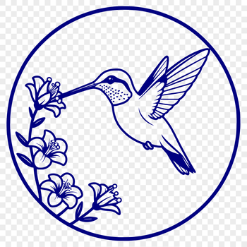 A vector design featuring a detailed hummingbird surrounded by lush flowers and foliage.