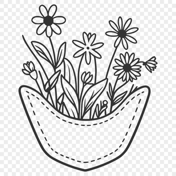 A detailed, high-quality illustration of a wild flower-shaped pocket design for crafting or DIY projects.