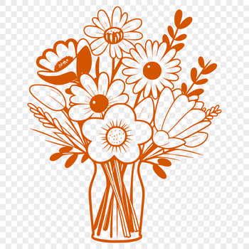 An illustration of a floral bunch featuring assorted blooms tied together with a ribbon or twine.