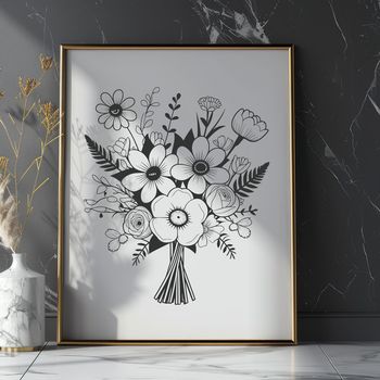 Illustrative floral bouquet with mixed flowers in various colors.