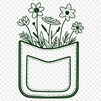 A graphic illustration of a delicate flower-shaped pocket, suitable for crafting or design projects.