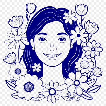 A vector illustration of a woman with floral elements, suitable for digital design and cutting machine applications.