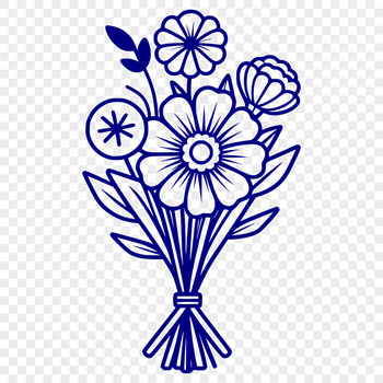 A stylized bouquet of flowers in a graphic arrangement, suitable for digital designs.
