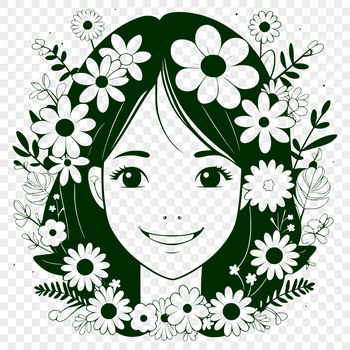 A vector illustration of a woman in floral attire, suitable for various uses including digital design and DIY projects.