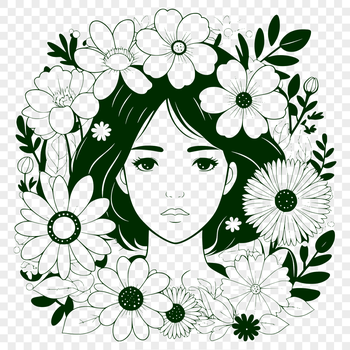 Floral pattern vector design featuring a woman's silhouette surrounded by flowers.