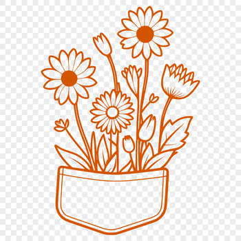 A stylized illustration of a flower-shaped pocket with intricate details.