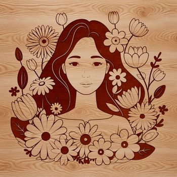 A high-quality digital illustration of an adult female figure in a floral pattern.