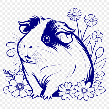 A whimsical illustration of a guinea pig amidst a floral arrangement.
