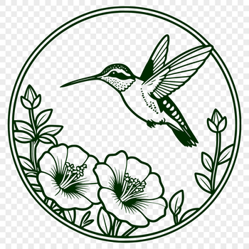 An SVG vector design of a hummingbird bird surrounded by intricate flowers and foliage.