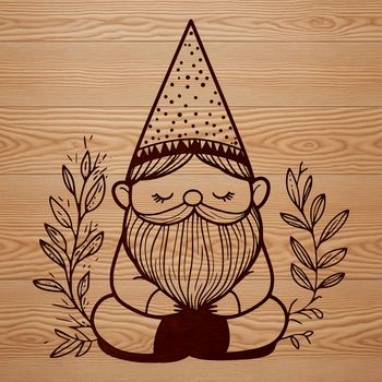 A mythical creature resembling a dwarf, sitting amidst floral elements.