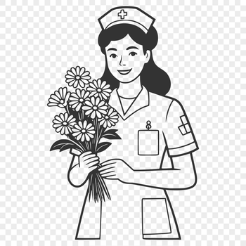 Female nurse in a floral patterned uniform, suitable for vector art design.