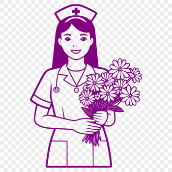 A detailed SVG illustration of a female nurse in a professional setting.