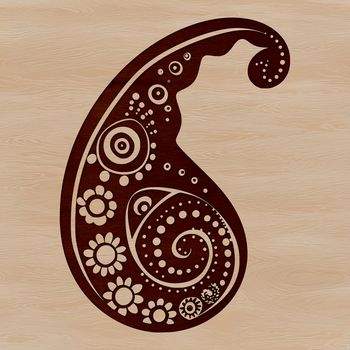 A stylized ornate floral pattern featuring a paisley shape, suitable for various design applications.