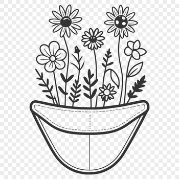 A digital illustration of a decorative flower pocket, suitable for various applications including crafting and design.
