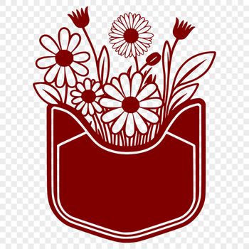 A stylized floral pattern featuring a cluster of wild flowers in a pocket shape.