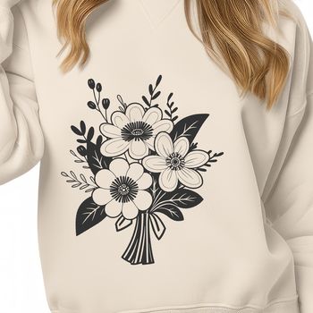A stylized bouquet of flowers in various colors and shapes, suitable for digital design and cutting machine projects.