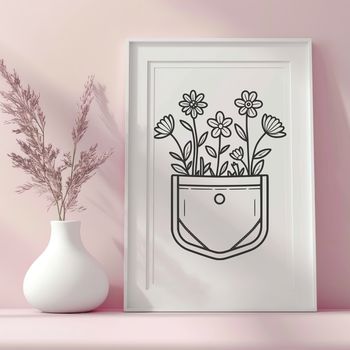 A detailed floral design featuring a stylized wild flower in a pocket shape, suitable for crafting and DIY projects.