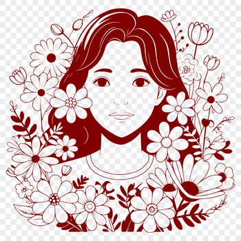 A woman surrounded by floral elements.
