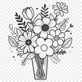 A vector floral arrangement of mixed flowers in a bouquet design.