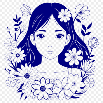 An elegant vector design featuring a female figure amidst a bouquet of flowers.
