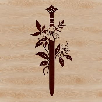 A stylized illustration of a sword in a floral pattern, suitable for vector graphics and cutting machines.