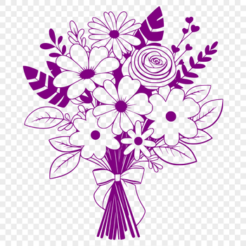 An illustration of a bouquet of mixed flowers with stems and leaves.