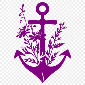 Anchor with intricate floral details in a nautical design, suitable for vector art projects.