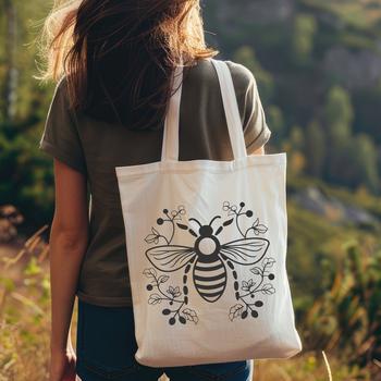 A stylized illustration of a bee with intricate details, suitable for gardening-themed designs.