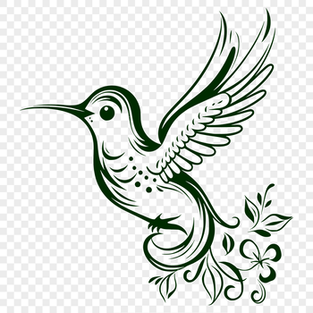 A detailed illustration of a hummingbird in flight, showcasing its ornate plumage and long beak.