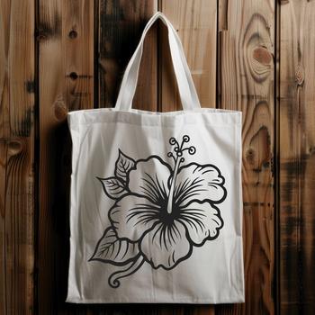 A colorful floral design featuring a large hibiscus flower with intricate details.