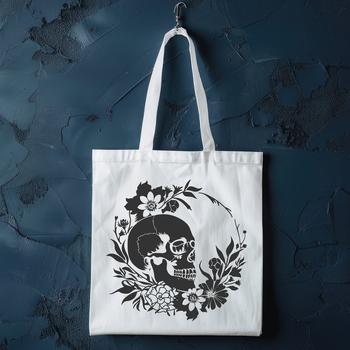 A stylized skull design with floral elements, suitable for use as a tattoo or vector graphic.