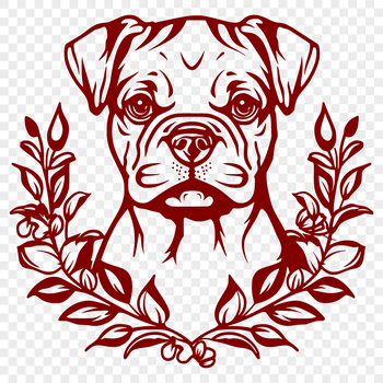 A stylized illustration of a Boxer dog's head in vector format.