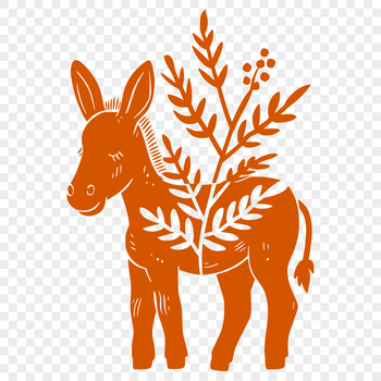 A digital illustration of a standing donkey with ornate floral details on its fur.