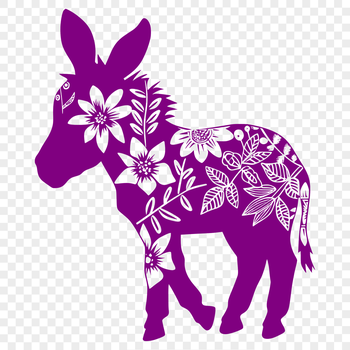A digital illustration of a standing donkey with ornate floral details.