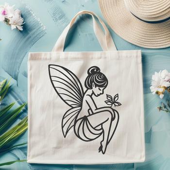 A mythical creature with wings and a flowing skirt, surrounded by floral elements.