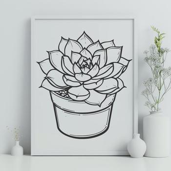 A detailed vector graphic of a cacti-style succulent with thick stems and spiky foliage.