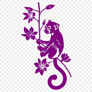A colorful illustration of a lemur's full body in a floral setting.
