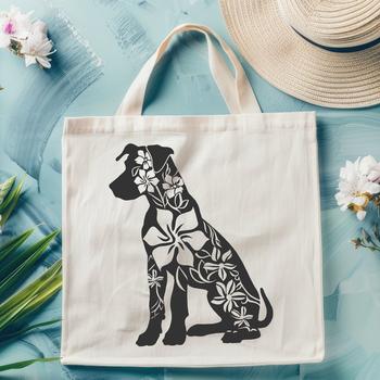 A full-body illustration of a Great Dane sitting, designed with ornate floral patterns.