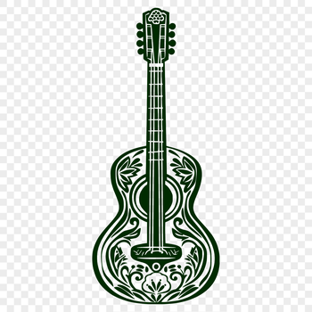 Ornate floral patterned guitar with intricate designs and shapes.