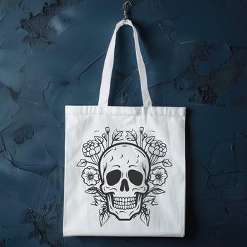 Ornate floral design with a central skull motif, reminiscent of Gothic horror themes.