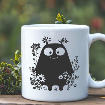 A small, adorable monster surrounded by colorful floral elements.