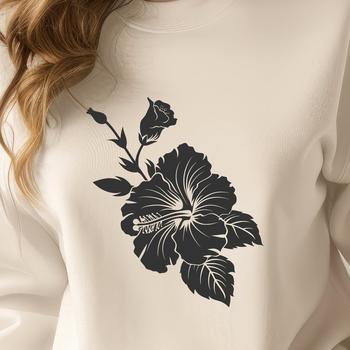 Vector graphic representation of a single hibiscus plant in bloom.