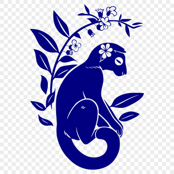 A full-body illustration of a lemur in a floral setting.