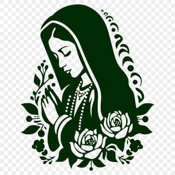 Ornate illustration of the Virgin Mary in a floral pattern, suitable for religious art and decoration.