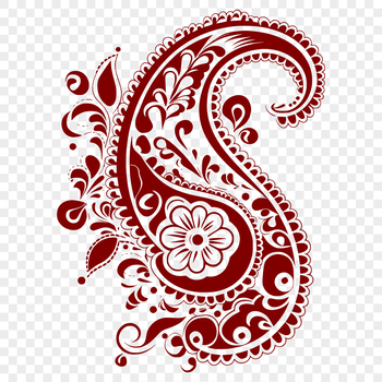 A stylized ornate paisley shape with intricate floral details.