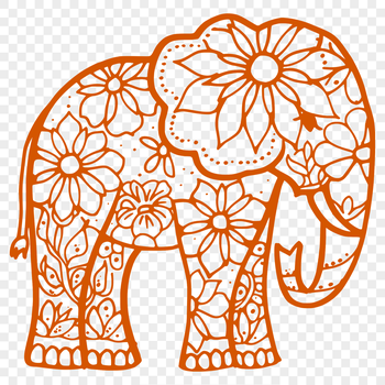 A high-quality SVG illustration of a standing elephant featuring intricate floral patterns on its body.
