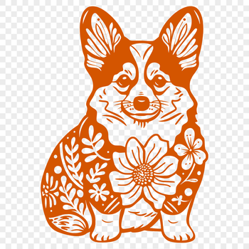 A full-body illustration of a Welsh Corgi breed dog sitting, suitable for vector design and commercial or personal use.