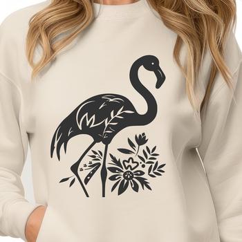 A full-body illustration of a flamingo, featuring ornate details in its plumage.