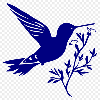 An intricately designed vector graphic of a flying hummingbird against a floral background.